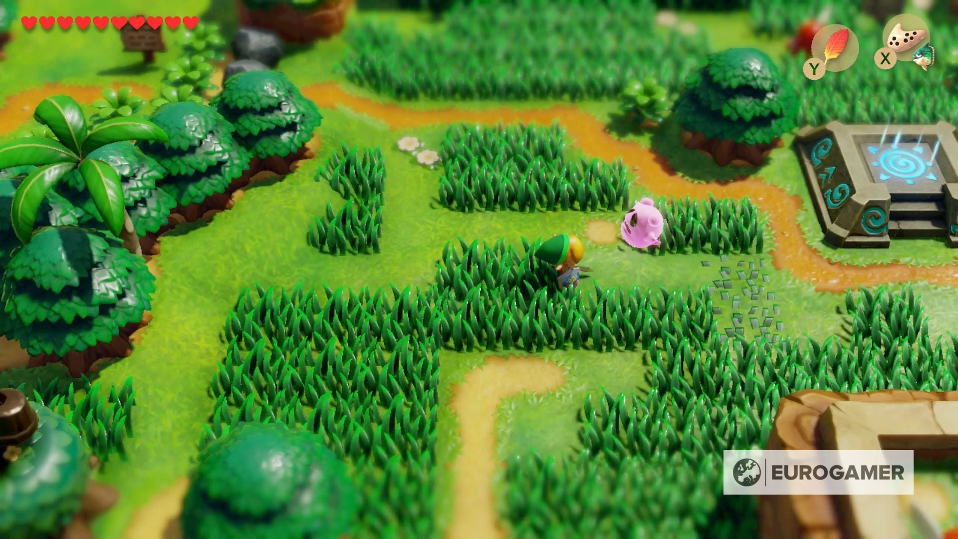 Zelda Link's Awakening Pink Ghost house and grave with flowers